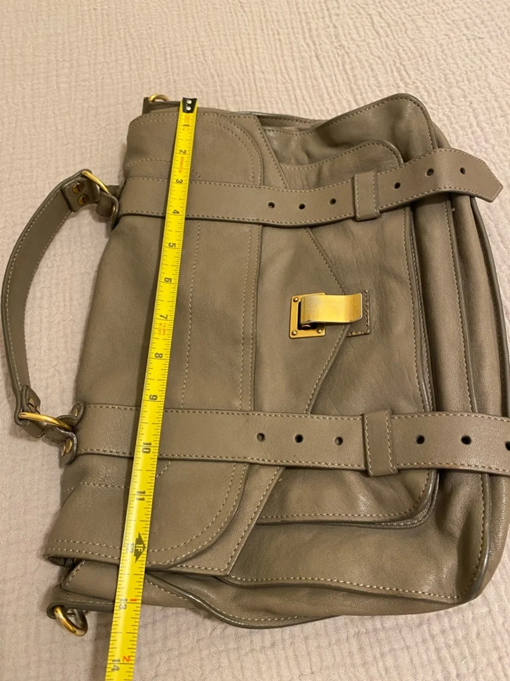 PROENZA SCHOULDER Leather Satchel Handbag in Olive Taupe with Gold Hardware